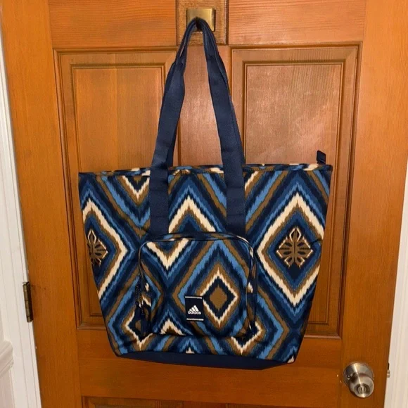 Adidas Blue and Brown Patterned Tote Bag - Picture 1 of 6